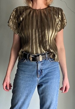 Vintage Gold Pleated Top