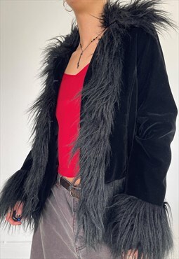 Vintage 90s Afghan Coat Fur Trim Shaggy Jacket Penny Lane