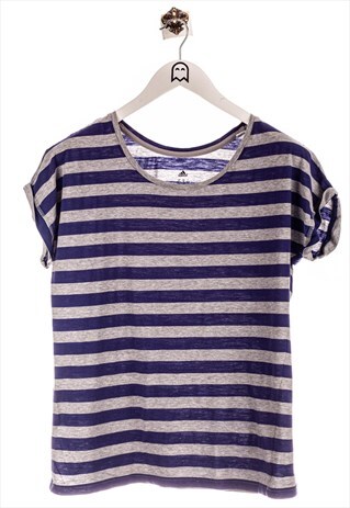 VINTAGE ADIDAS T-SHIRT HORIZONTAL STRIPES PRINT PURPLE / G