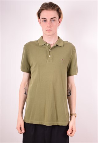TOMMY HILFIGER MENS VINTAGE POLO SHIRT LARGE GREEN 90S