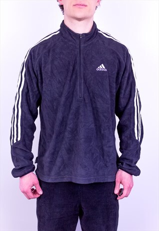 VINTAGE ADIDAS FLEECE SWEATSHIRT 1/2 ZIP BLACK LARGE