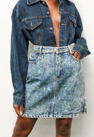 VINTAGE STEFANO SPORTSWEAR ACID WASH DENIM MINI SKIRT 80S