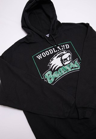 VINTAGE 90S BLACK OVERSIZED GRAPHIC PRINT UNISEX HOODIE L