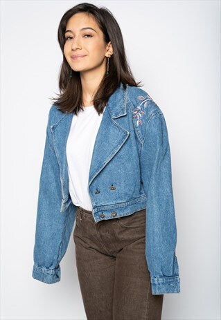 FLORAL PATTERND DENIM JACKET L