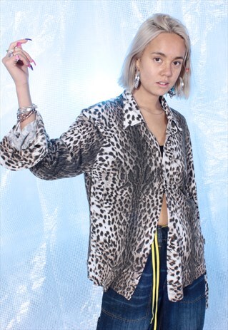 VINTAGE JUST CAVALLI BROWN AND WHITE LEOPARD PRINT SHIRT