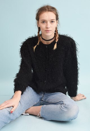 80'S RETRO FLUFFY MOMS KNIT CARDIGAN