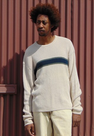 90S MINIMALIST SKATER LUXURY CREAM STRIPE RIB KNIT XL