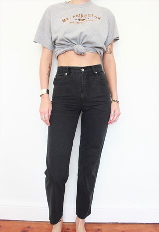 VINTAGE 90S VERY HIGH WAISTED BLACK MOM JEANS W26 L30