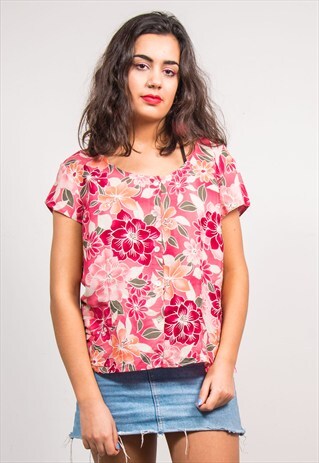 VINTAGE 90'S PINK FLORAL PATTERN BLOUSE SHIRT