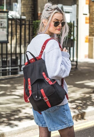 NATURAL LEATHER & JUTE RUCKSACK (BLACK)