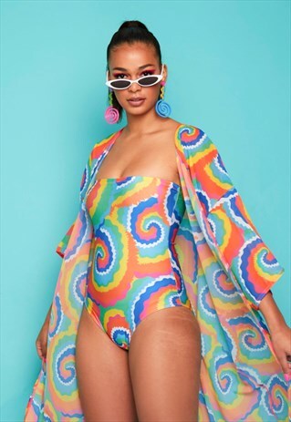 RAINBOW SWIRL BANDEAU SWIMSUIT