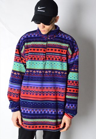 VINTAGE 90S COLOURFUL FLEECE ZIPPER JUMPER
