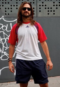 Vintage Y2K ADIDAS 3 Stripes T-shirt in White & Red