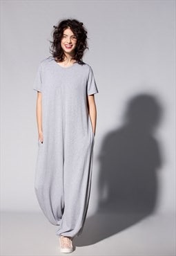 Grey Oversized Jumpsuit/ maxi jumpsuit/ plus size clothing