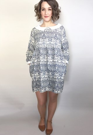BRER RABBIT WILLIAM MORRIS SMOCK DRESS COLLAR AND CUFFS