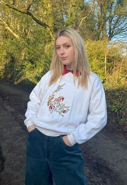 Vintage 90s Country Floral Cottage Embroidered Sweatshirt