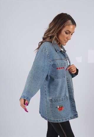 VINTAGE DENIM JACKET OVERSIZED LONGLINE UK 12 M (G53V)