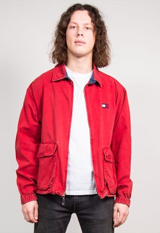 VINTAGE 90'S RED TOMMY HILFIGER HARRINGTON BOMBER JACKET