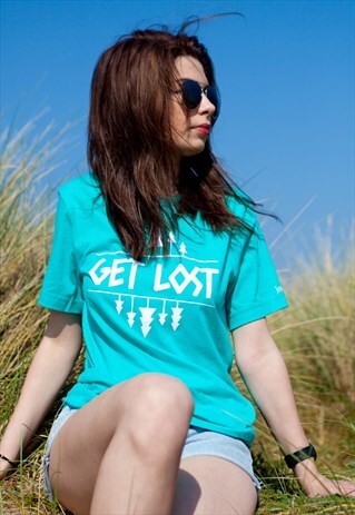 SHORT-SLEEVED LIGHT TEAL TSHIRT SLOGAN LOST GRAPHIC PRINT