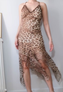 vintage y2k leopard print sheer dress