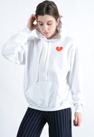 VINTAGE REWORK LOVE HEART HOODIE IN WHITE