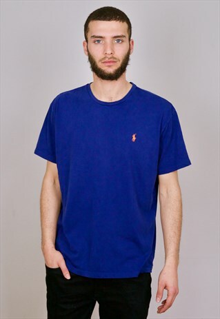VINTAGE 90S RALPH LAUREN LOGO T-SHIRT BLUE
