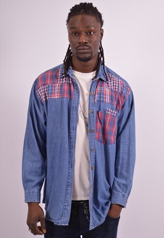 MENS VINTAGE DENIM SHIRT XL BLUE 90S