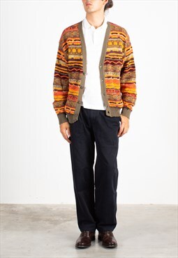 Men's Conte Of Florence Mud Green Orange Coogi-like Cardigan