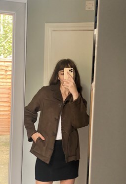 Vintage suede 90s shearling style traditional brown jacket