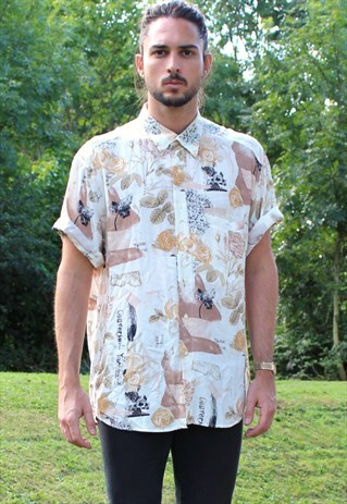 VINTAGE 80S ART NERD SHIRT - LARGE - FESTIVAL - RETRO