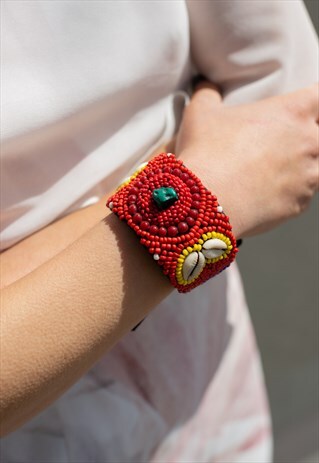 BEADED TIE BACK BRACELET ADJUSTABLE SIZE WRAP TURQUOISE BEAD