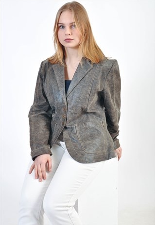 VINTAGE REAL LEATHER BLAZER JACKET