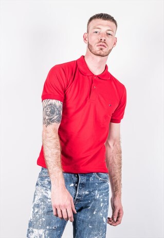 VINTAGE 1990S RED TOMMY HILFIGER POLO SHIRT