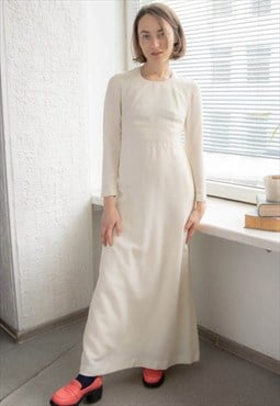 Vintage 70's Rare Cream Maxi Long Sleeved Wedding Dress