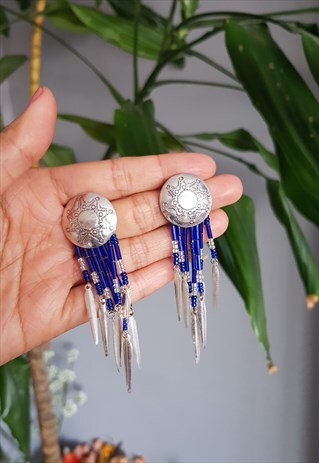 VINTAGE STERLING SILVER BEADED FESTIVAL EARRINGS