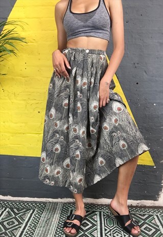 LONG PEACOCK PRINT SKIRT