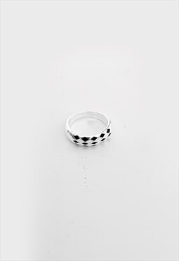 54 Floral Checkerboard Band Signet Ring - Silver/Black