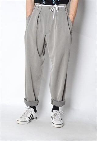 VINTAGE 80S BEIGE MINIMALIST WOOL BLEND PANTS