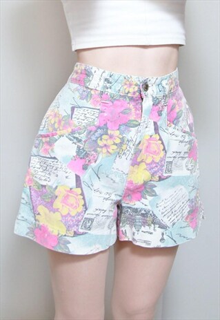 VINTAGE 1990'S MAC JEANS MIXED FLORAL PRINT DENIM SHORTS