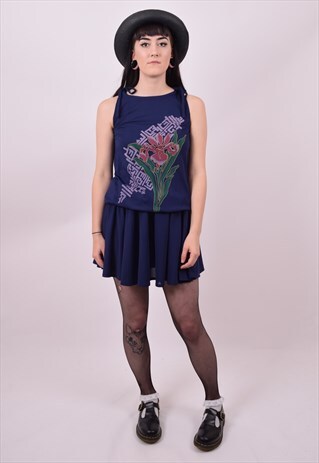 VINTAGE 80'S BLUE ORCHID FLOWER PRINT DRESS SIZE 10 12