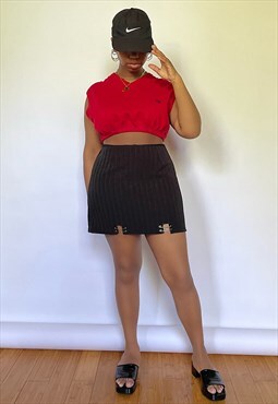 Vintage 90s Black Pin Stripe Safety Pin Mini Skirt (M) 