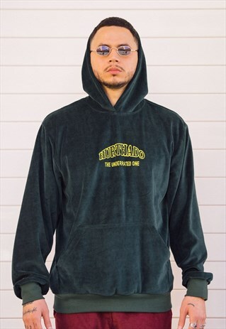 HANDMADE VELVET SWEATSHIRT IN GREEN WITH EMBROIDERED LETTERS