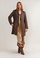 VINTAGE 90S GRUNGE BUTTON UP BROWN REAL LEATHER MIDI COAT M