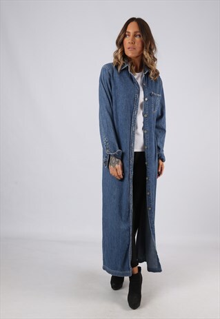 DENIM SHIRT DRESS LONG OVERSIZED FITTED UK 14 (GJCC)