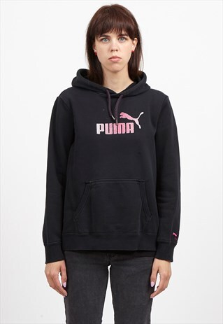 VINTAGE BLACK PINK PUMA PULLOVER HOODIE SWEATSHIRT