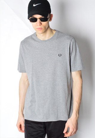 VINTAGE 90S GREY MINIMALIST FRED PERRY T-SHIRT