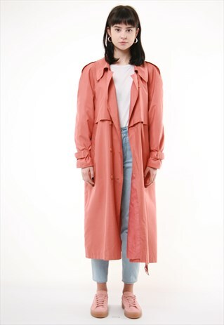 80S VINTAGE TRENCH LONG PINK OVERSIZED LEIGHTWEIGHT COAT 39