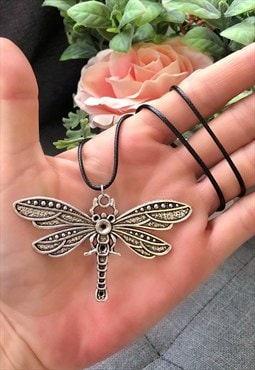 Black Cord Dragonfly Necklace
