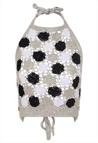 DALI GREY CROCHET HALTER NECK CROCHET TOP