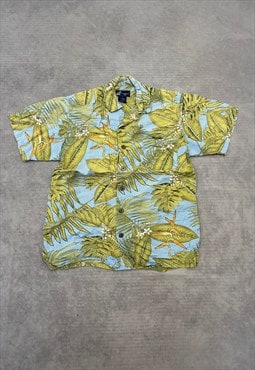 Vintage Hawaiian Shirt Flower and Leaf Patterned Shirt